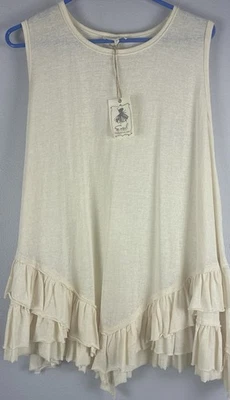 NWT Easel LA Sz M Ivory Slvls Layered Ruffle Asymmetrical Tank - Image 1 of 4