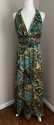 Kay Unger Women 8 Dress 100% Silk Babydoll Beaded Halter Y2K Fairy Grunge Forest - Image 1 of 4