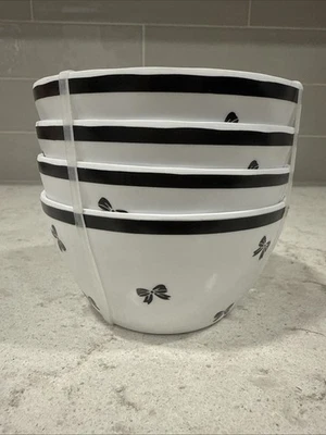 SET 4 Bella Lux Black Mini Bows Melamine 4.5" Tidbit Bowls Dip Coquette Bow NEW - Image 1 of 4