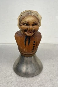 Vintage ANRI ?  Carved  Wooden Figure Metal Table Bell - Picture 1 of 9