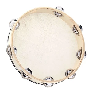 10" Musical Tambourine Wood Hand Held Tamborine Drum Round Percussion Gift - Picture 1 of 16