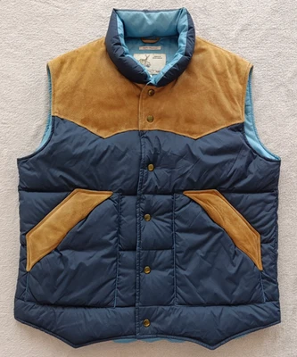 Gant Rugger mens Blue Beige Leather Down Puffer Waistcoat Vest Gilet size L - Image 1 of 4