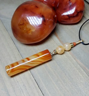 Collar cilíndrico de piedras preciosas de cornalina naranja con citrino, artesanal único en su clase Foto 1 de 4