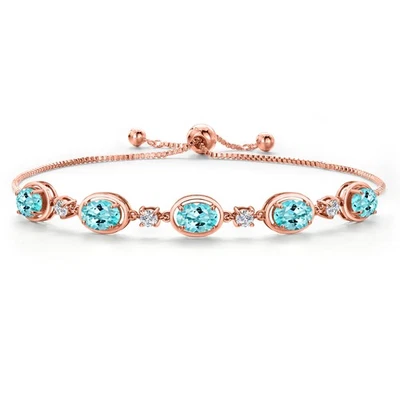 Brazalete de diamantes cultivados en laboratorio y apatita azul plata chapada en oro rosa de 18 quilates para Foto 1 de 4