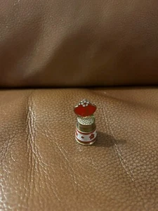 Metal Red Thimble Red Hearts on Top and Floral Design Vintage - Picture 1 of 5
