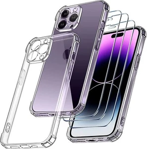 ANTICHOC CLEAR TPU SILICONE CASE COQUE  IPHONE 16 PRO PLUS MAX + 2 FILM TEMPERED - Photo 1 sur 14