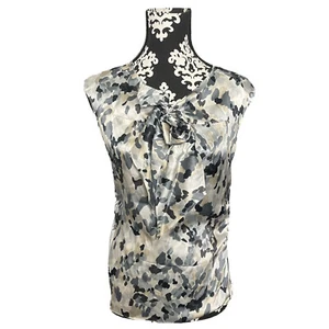 Ann Taylor 2 Small 94% Silk Splatter Spots Secretary Bow Career Blouse Ruching - Picture 1 of 9
