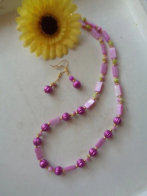 Schmuckset  Muschelperlmutt grün/lila  UNIKAT - Bild 1 von 3