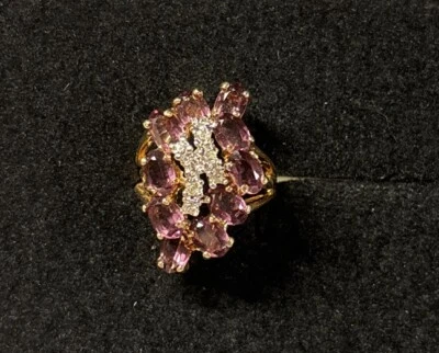 Anillo Vintage Chapado en Oro 18K HGE Cascada Púrpura Damas Talla 6 Nuevo de Lote Antiguo Foto 1 de 4