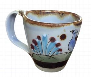 Vintage Mexican TONALA Ken Edwards Birds & Flowers Folk Art Mug Cup Small 6oz - Picture 1 of 6