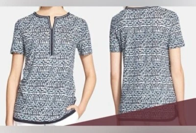 Top túnica manga corta Tory Burch azul blanco lino talla XL Foto 1 de 4