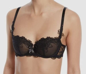 $169 Lise Charmel Women's Black Trimmed Soir De Venise Lace Demi Bra Size 32B - Picture 1 of 3