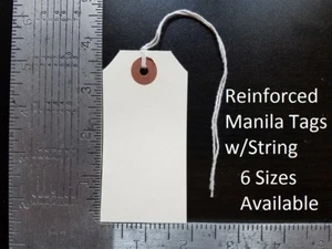 Manila Tags With String Hang Shipping Label Scrapbook Strung Sizes 1 2 3 4 5 6 - Picture 1 of 8