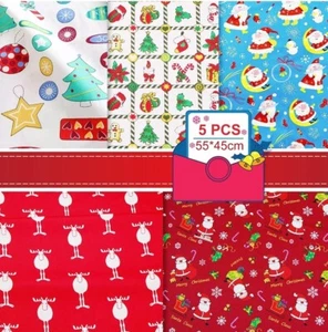 Paquete de 5 piezas de tela de Navidad 45×55 cm 100 % algodón grasa cuarto copo de nieve árbol de Navidad - Imagen 1 de 8