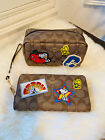 Coach Snoopy Peanuts Boxy Cosmetic Case+long Wallet Sig Canvas Varsity Patch