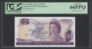 New Zealand 2 Dollars ND(1967-68) P164as "Specimen" Uncirculated Grade 66 - Picture 1 of 2