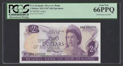 New Zealand 2 Dollars ND(1967-68) P164as "Specimen" Uncirculated Grade 66 - Image 1 of 2