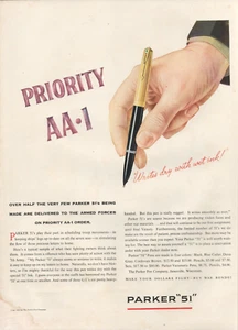 1945 Parker 51 Pen Priority AA-1 Writes Dry with Wet Ink Vintage Print Ad - Picture 1 of 1