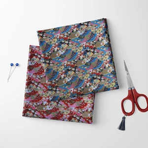 100% Cotton Rolling Floral Japanese Foil Oriental Craft Dress Furnishing Fabric - Picture 1 of 31