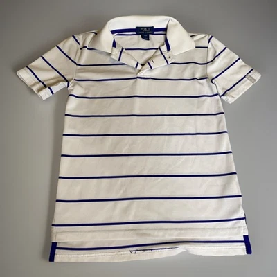 Polo Ralph Lauren Boys Size 8 Stripped White Polo Shirt Polyester Short Sleeve - Image 1 of 4