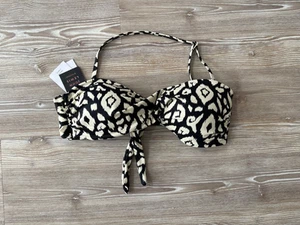 John Lewis Bikini Top Maya Aztec Twist Bandeau Black Cream UK 12 - BNWT £28 - Picture 1 of 11
