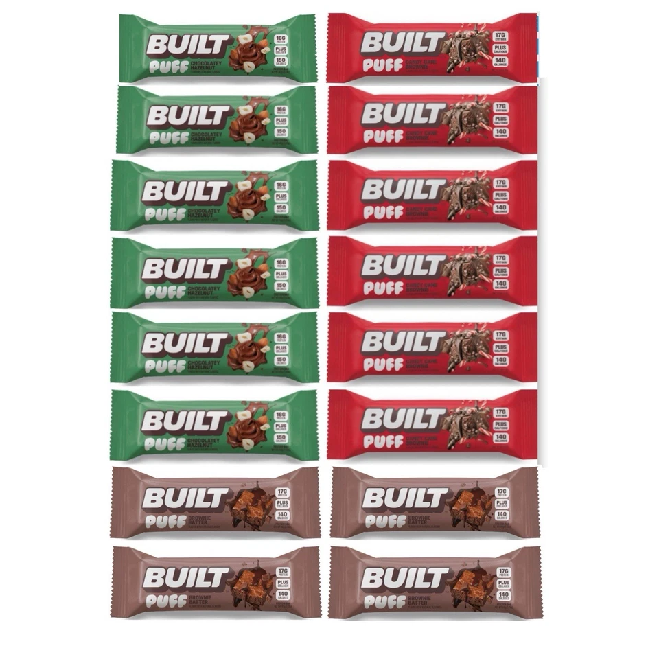 (18 CT) ¡Mezcla de invierno Built Puff! Brownie de caña de caramelo, avellana chocolate y brownie Foto 1 de 4