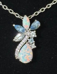 Vintage PAJ BR Blue Crystal & Opal Pendant Necklace China - Picture 1 of 8