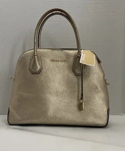 Michael Kors Mercer Metallic Gold Leather Dome Satchel Shoulder Crossbody BagNEW - Picture 1 of 7