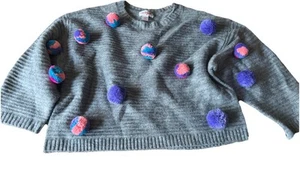 Girls Cat & Jack Gray Pom-pom Balls Top Size S 6-6x - Picture 1 of 2