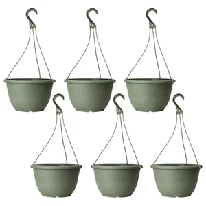 Round Plastic Green Hanging Basket 30cm Plant Pot 8L Home Garden Hook Planter - Picture 1 of 12