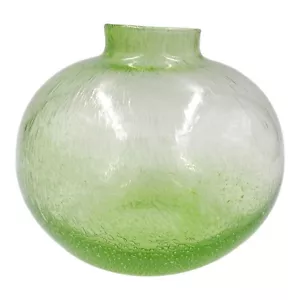Bullicante Art Vaso in Vetro Verde Brillante Rotondo Squat Bolle - Foto 1 di 6