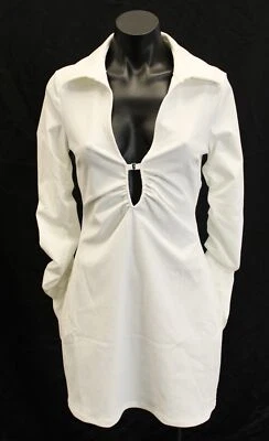 Mini Vestido Mango Para Mujer Acanalado Manga Larga EJ3 Off White EE. UU. Talla 4 Nuevo Con Etiquetas Foto 1 de 4
