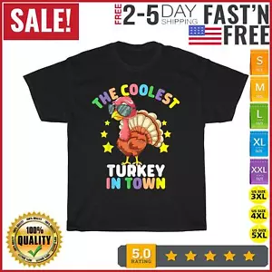 The Coolest Turkey In Town Happy Thanksgiving Kids Boy Girl T Shirt Men Women NE - Picture 1 of 9