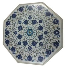 24" Marble Center Side Table Top Lapis Floral Inlay Pietra dura Handmade Art