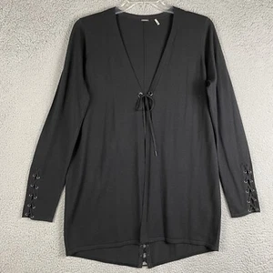 Elie Tahari Strickjacke Pullover Damen L schwarz Merinowolle vorne zum Binden Schnürdetail - Bild 1 von 13