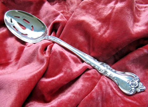 Vintage Reed & Barton Sterling Silver Pierced Serving Spoon Savannah Pattern Cover