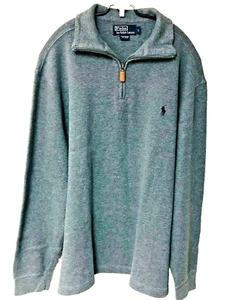 Polo Ralph Lauren Pullover Herren L grau 1/4 Zip Pulli Pony Leder Pull Preppy - Bild 1 von 4