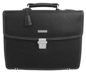 Brooks Borthers Mens Briefcase Attache Padded Black Leather Laptop Bag OS 8301-6 - Picture 1 of 7