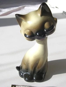 MID CENTURY CHINA CAT SIAMESE CAT SEATED Figure GLOSS Excellent - Picture 1 of 10