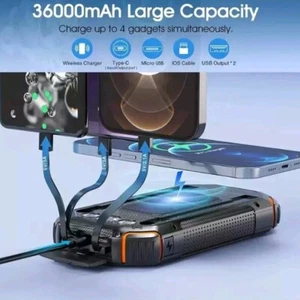Banca di Energia Solare 36000mAh Ricarica Wireless Portatile Esterno Leone Way Free P&P - Foto 1 di 8