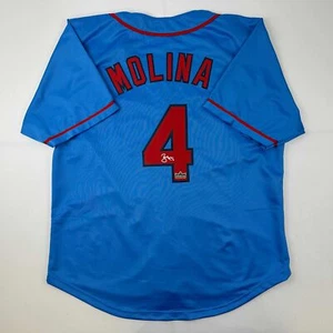 Facsimile Autographed Yadier Molina St. Louis Blue Reprint Jersey Size Men's XL - Picture 1 of 4