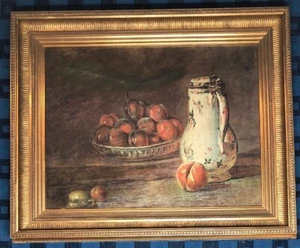 Rare Repro Peint Sur Toile Jean Baptiste Chardin Un Bol De Prunes Natures Morte - Imagen 1 de 10