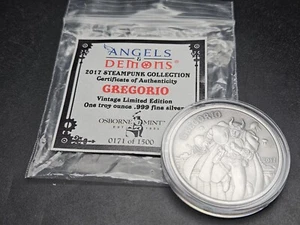 2017 Steampunk 'GREGORIO' Antiqued Angels & Demons 1oz .999 Silver with COA - Picture 1 of 3