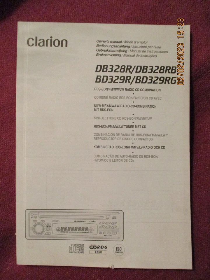 CLARION  BEDIENUNGS UND EINBAUANLEITUNG DB 328R / DB 328RB / DB 329 R / BD 329 R - Bild 1 von 1