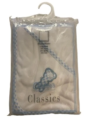 Carter's Classics Baby Blue Gingham Bunny Receiving Blanket Boy 32"x40" Vintage - Image 1 of 2