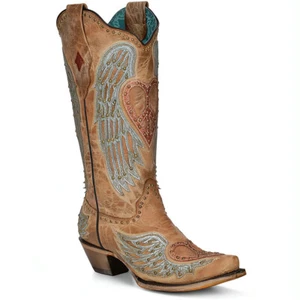 Corral Damen A4235 Sand Herz & Flügel Overlay Snip Toe & 2" Absatz Stiefel, Größen - Bild 1 von 5