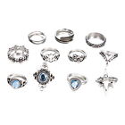 Cutout Ring Retro Flower Knuckle Rings With Gem Inlay 11 Piece Color Jewelry