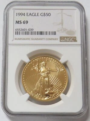1994 GOLD AMERICAN EAGLE $50 COIN 1 OZ NGC MINT STATE 69 - Image 1 of 2
