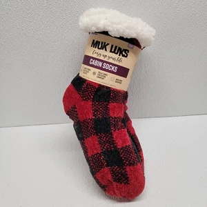 New Muk Luks Cabin Slipper Socks Black & Red S/M (5-7) 2 Pack Non Skid Adult - Picture 1 of 17