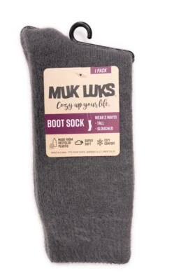Muk Luks- Microfiber Crew Boot Socks Womens OSFM Dark Grey Feather - Image 1 of 4